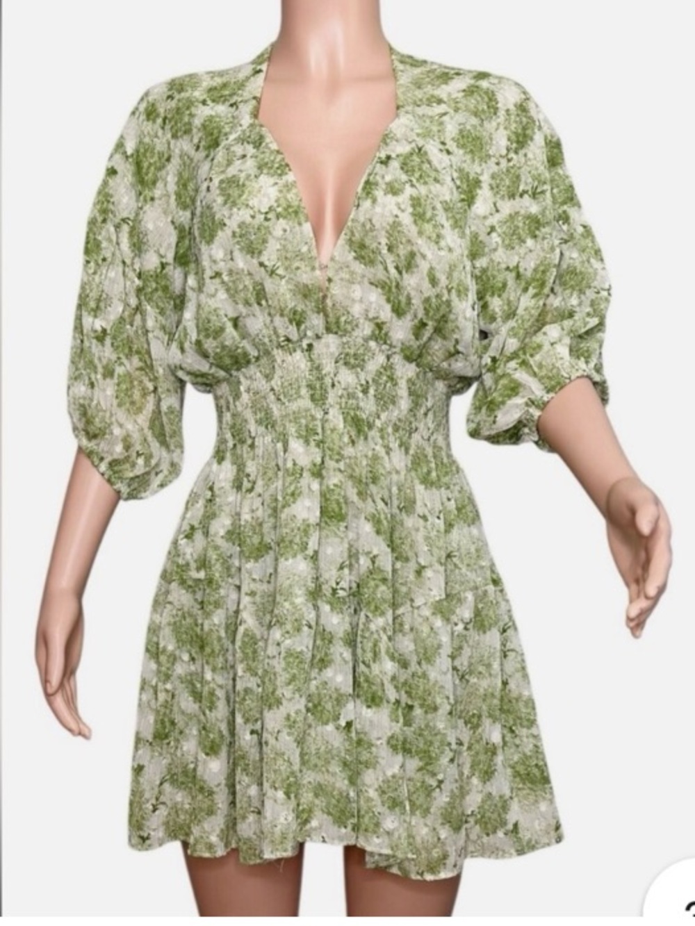 Misa Los Angeles Light Green Floral V-Neck Mini Dress - Picture 3 of 7